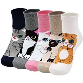 5 Pairs 3D Cartoon Cat Dog Socks Women Girls Anklet Socks Breathable Casual Sox Short Sock