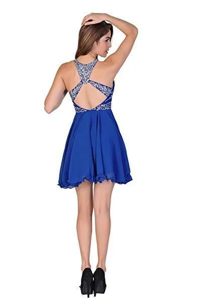 A Line Chiffon Blue Homecoming Dresses Short Prom Dresses PG090