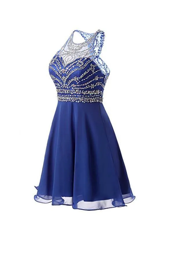 A Line Chiffon Blue Homecoming Dresses Short Prom Dresses PG090