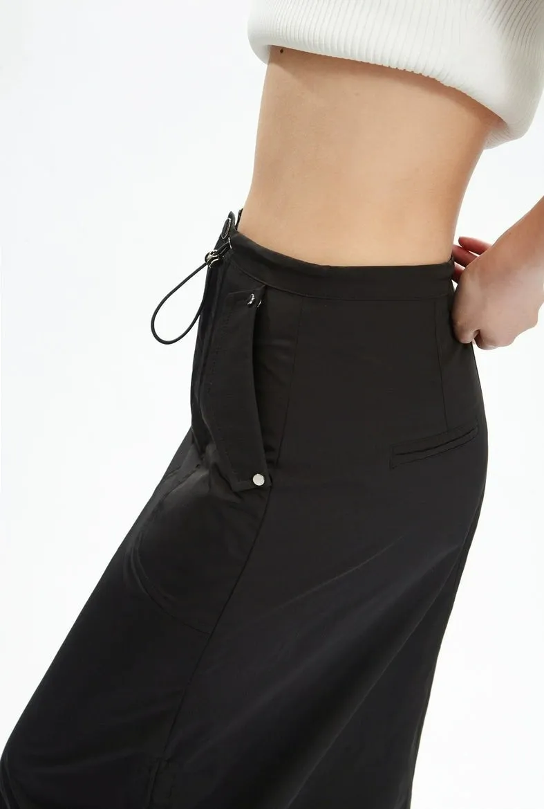 Adjustable Drawstring Midi Cargo Skirt