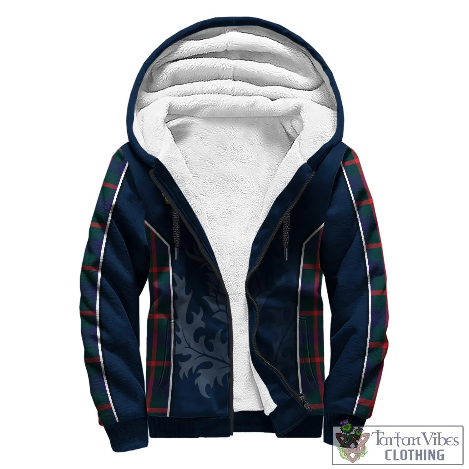 Agnew Tartan Sherpa Hoodie with Family Crest and Scottish Thistle Vibes Sport Style