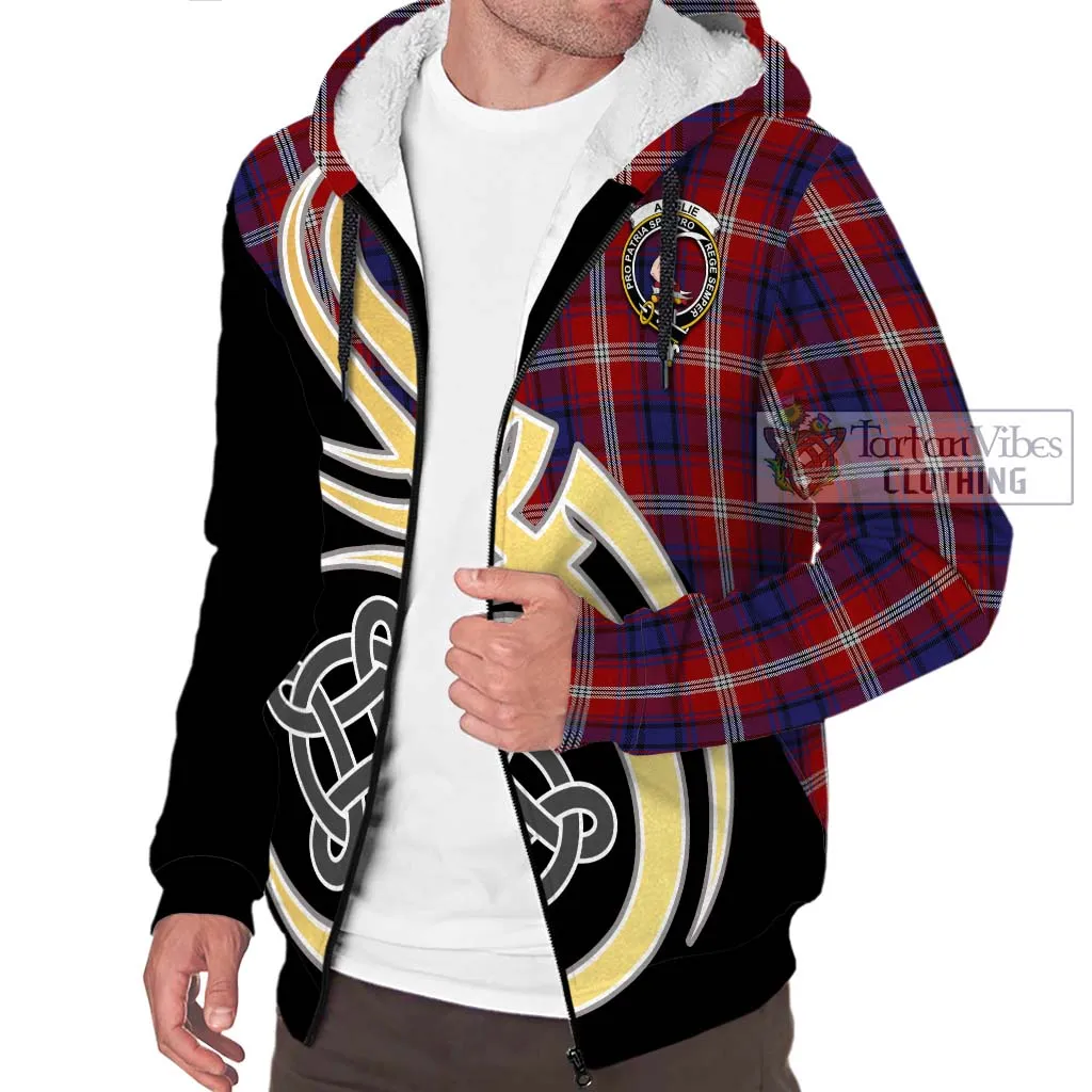 Ainslie Tartan Sherpa Hoodie with Family Crest and Celtic Symbol Style