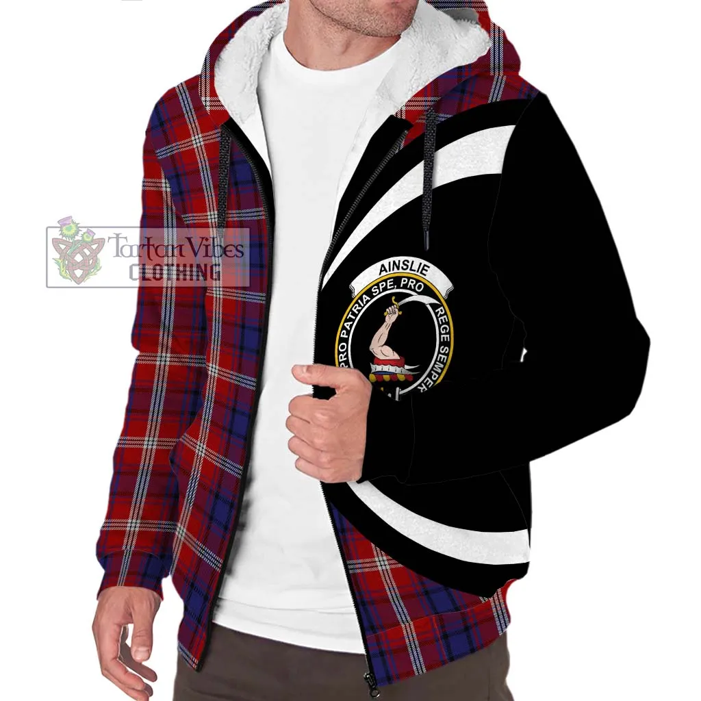 Ainslie Tartan Sherpa Hoodie with Family Crest Circle Style