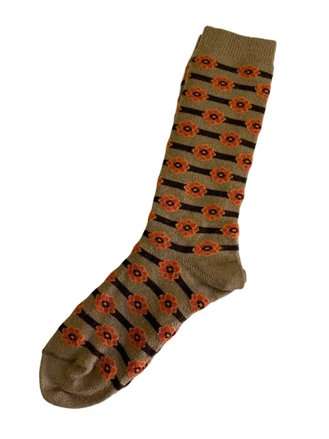 Alpaca Socks in Daisy Stripe Camel - Medium