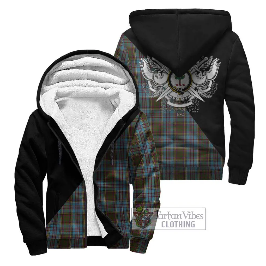 Anderson Tartan Sherpa Hoodie with Family Crest and Military Logo Style