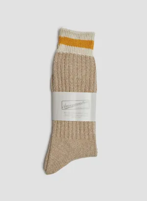 Anonymous Ism Tuck Cuff Stripes Crew Sock in Beige