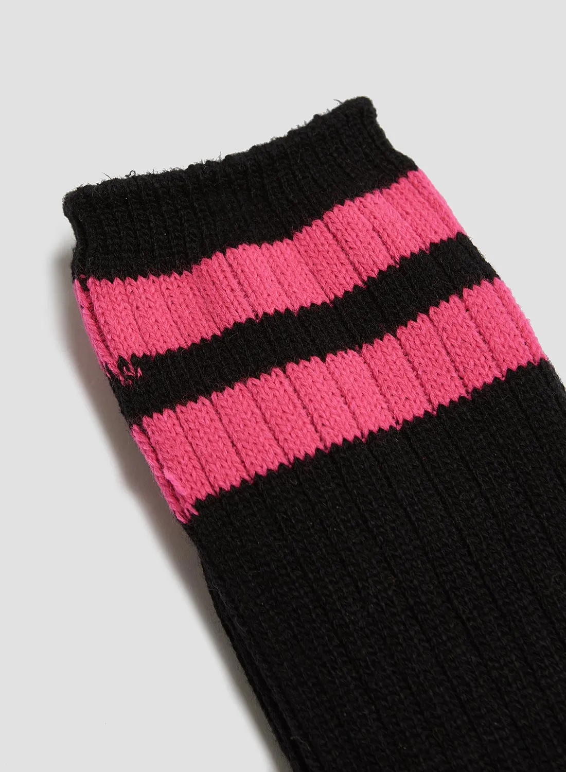 Anonymous Ism Wool Cashmere Neon Stripes Crew Sock in Black