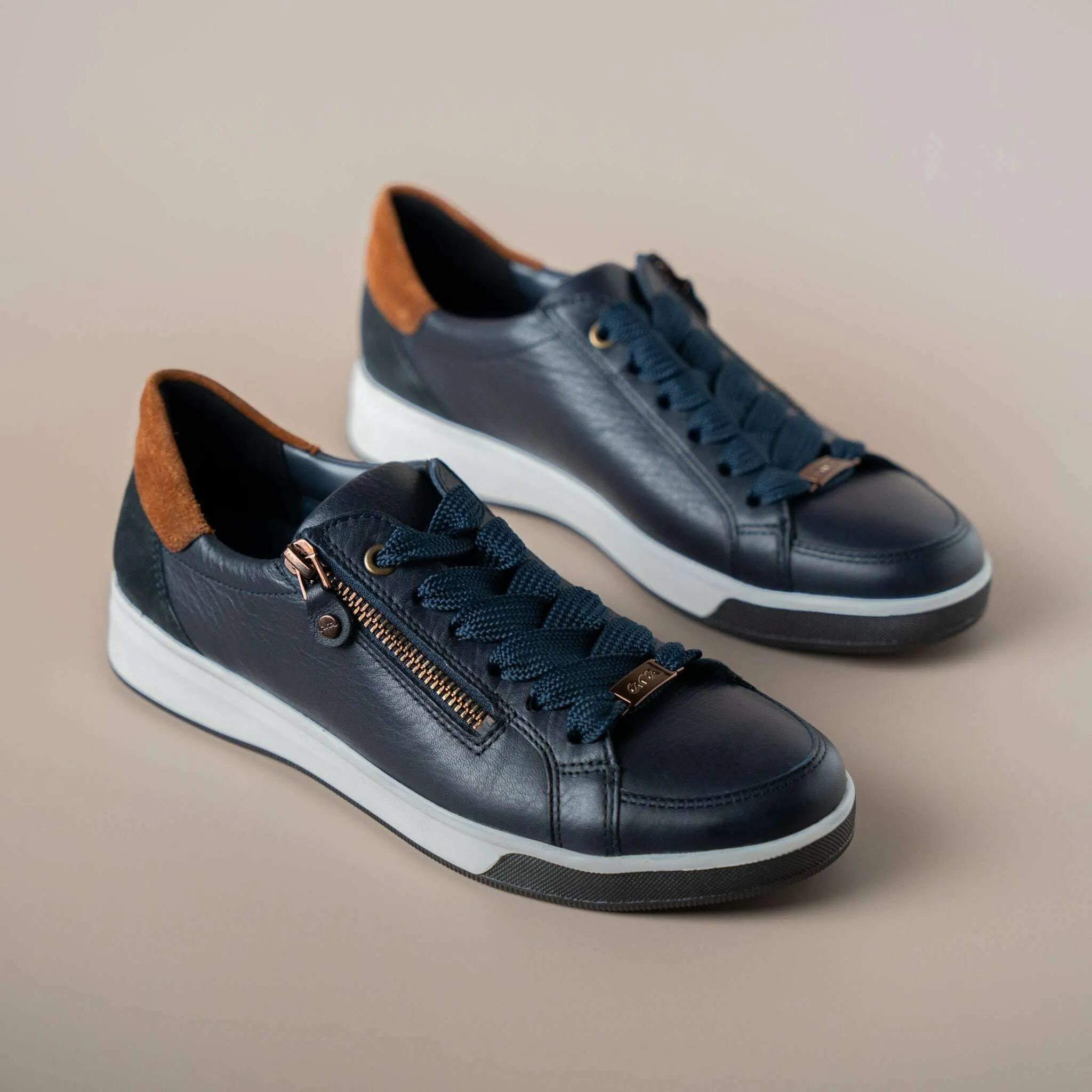 Ara - Rei Low in Navy with Brown Trim