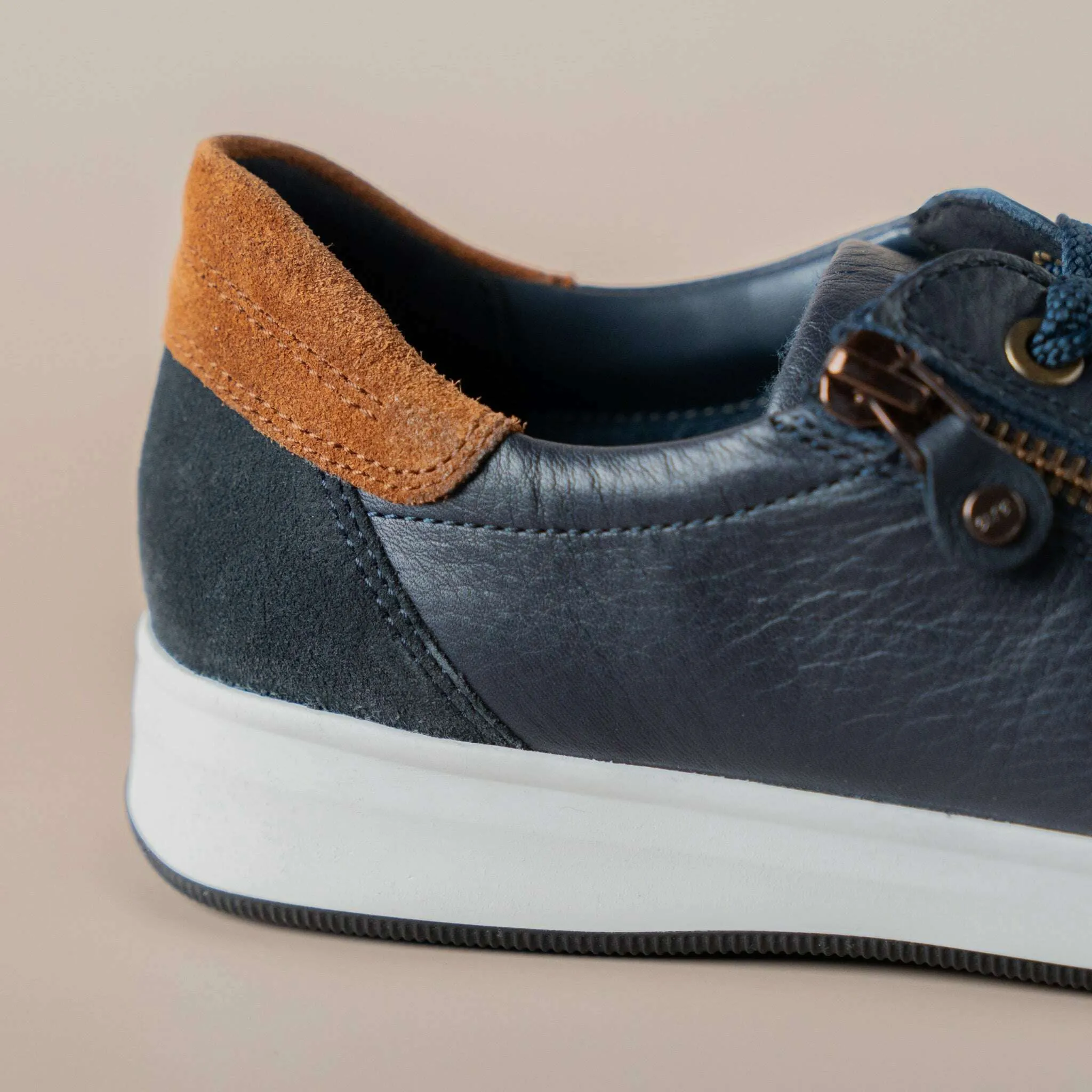 Ara - Rei Low in Navy with Brown Trim