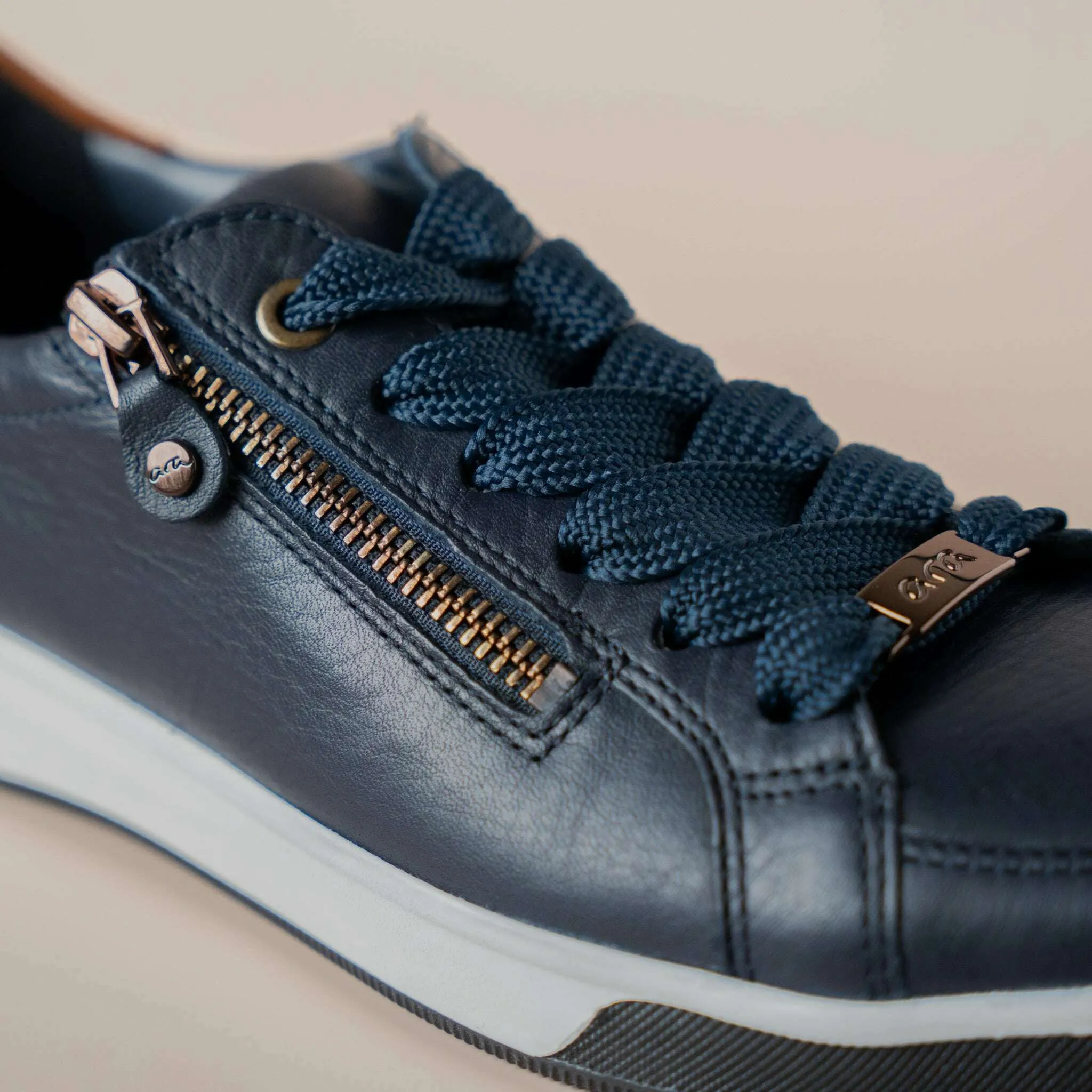 Ara - Rei Low in Navy with Brown Trim