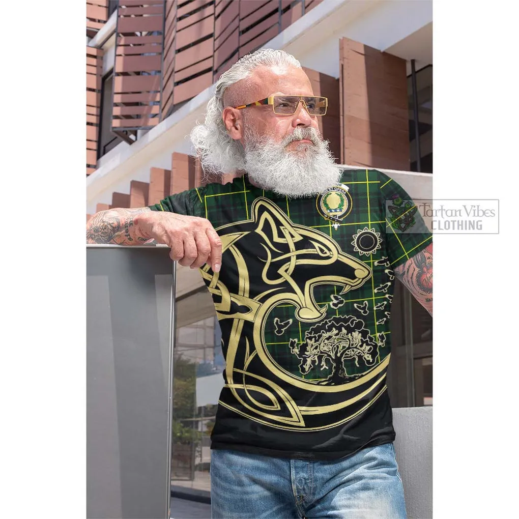 Arthur Modern Tartan Cotton T-shirt with Family Crest Celtic Wolf Style