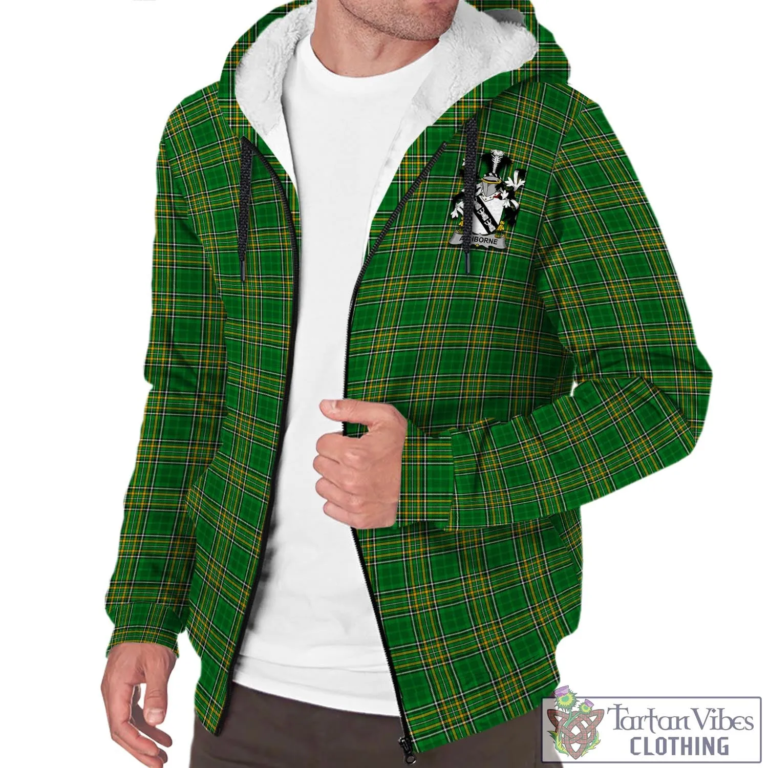 Ashborne Irish Clan Tartan Sherpa Hoodie with Coat of Arms