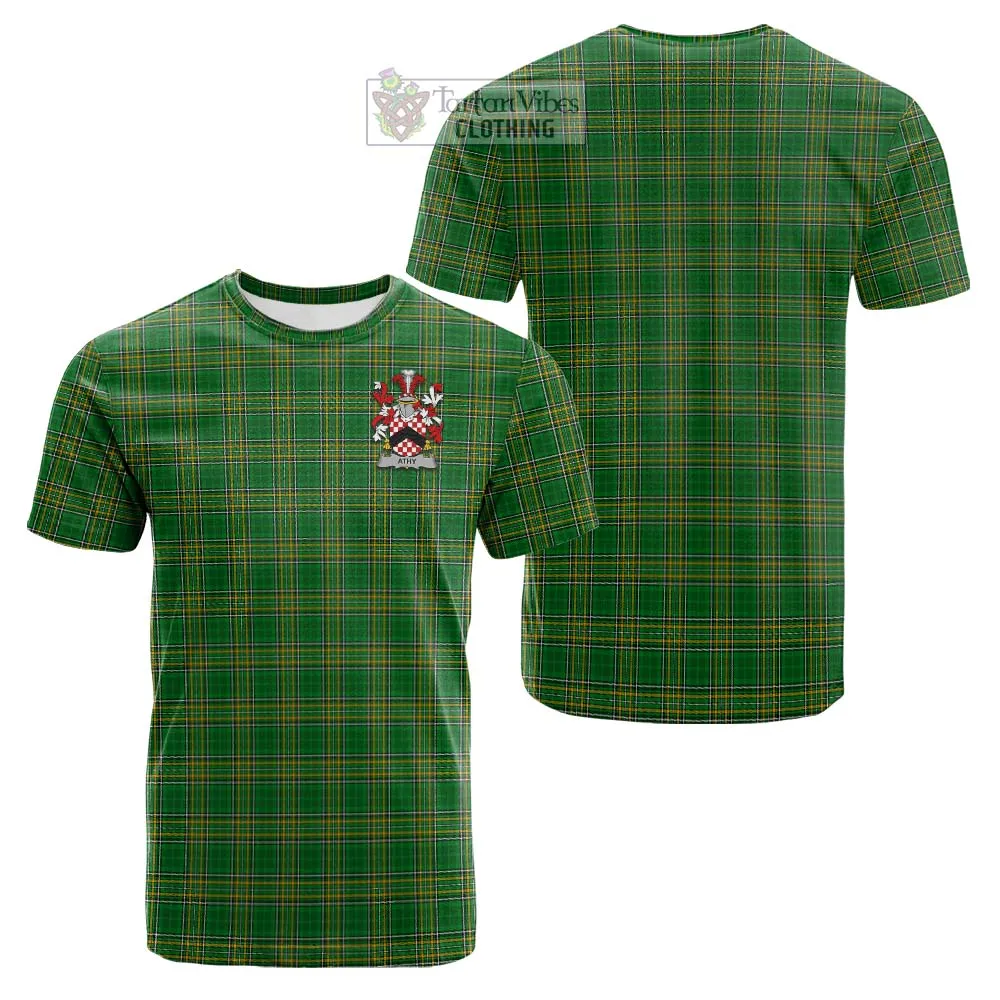 Athy Irish Clan Tartan Cotton T-shirt with Coat of Arms