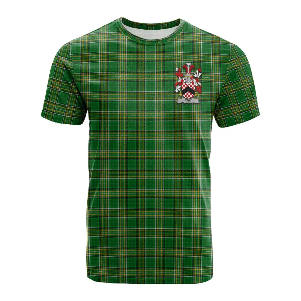 Athy Irish Clan Tartan Cotton T-shirt with Coat of Arms