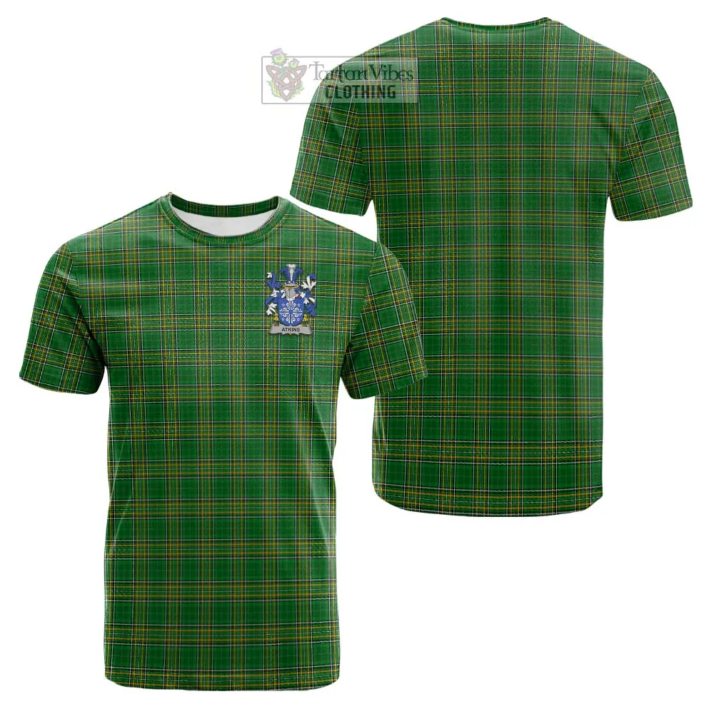 Atkins Irish Clan Tartan Cotton T-shirt with Coat of Arms