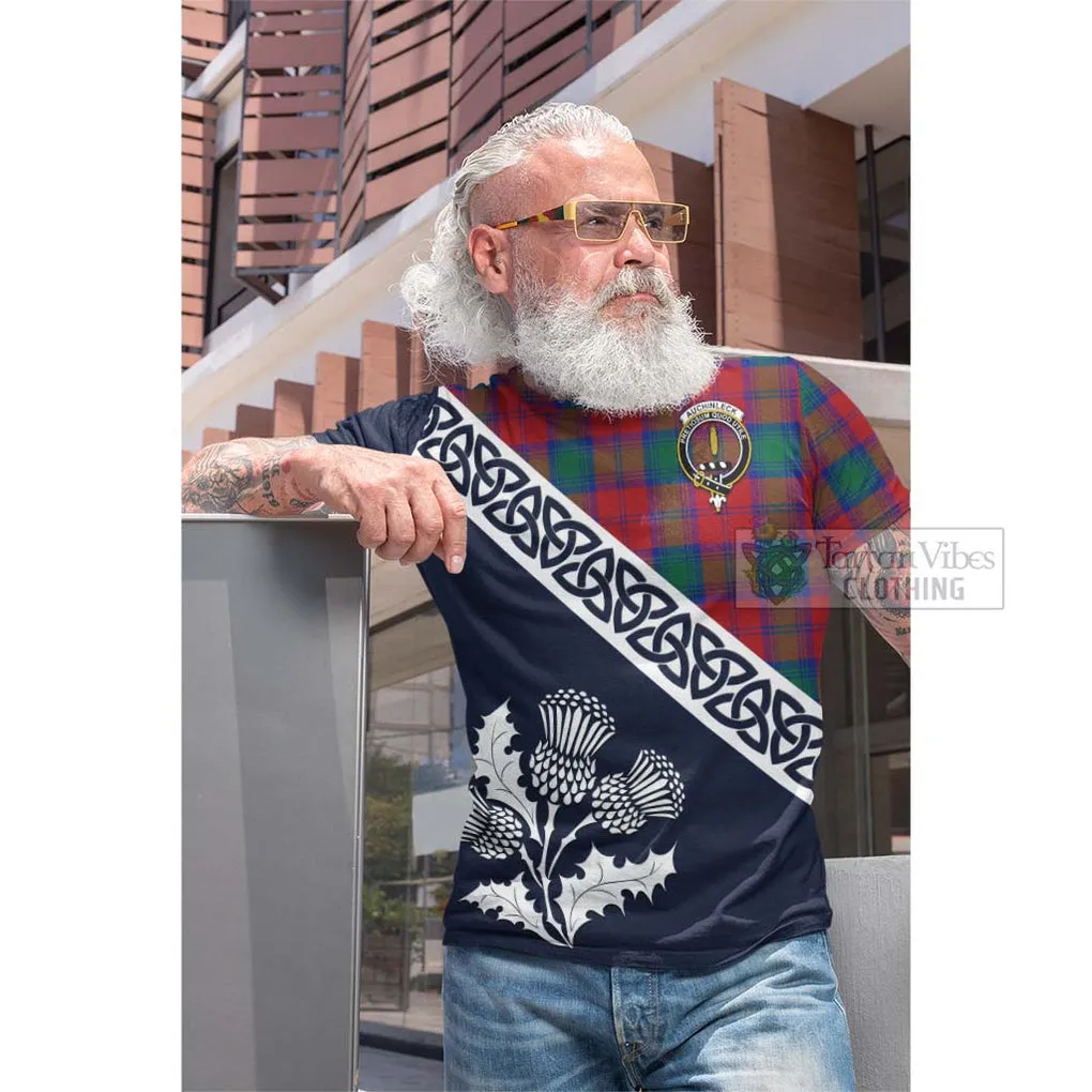 Auchinleck (Affleck) Tartan Cotton T-shirt Featuring Thistle and Scotland Map