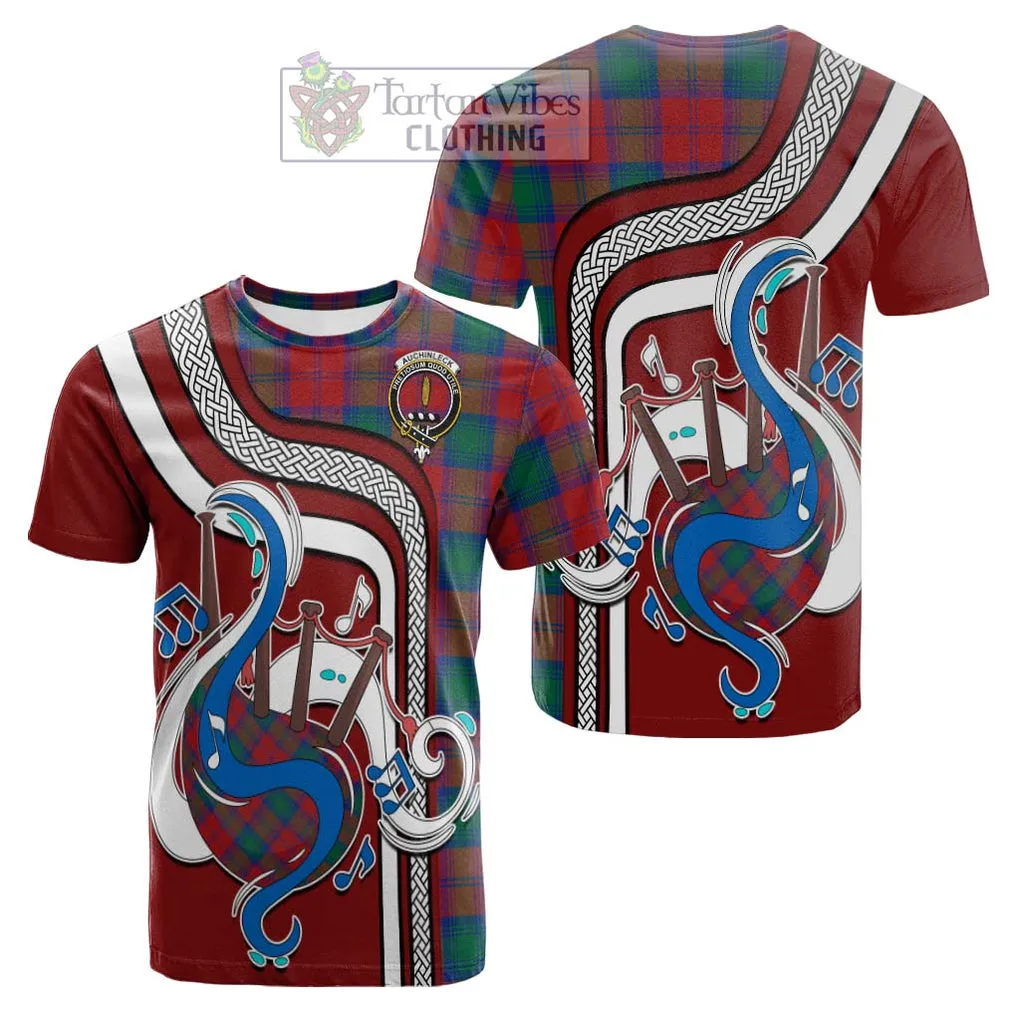 Auchinleck (Affleck) Tartan Cotton T-shirt with Epic Bagpipe Style