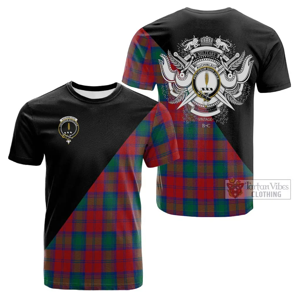 Auchinleck (Affleck) Tartan Cotton T-shirt with Family Crest and Military Logo Style