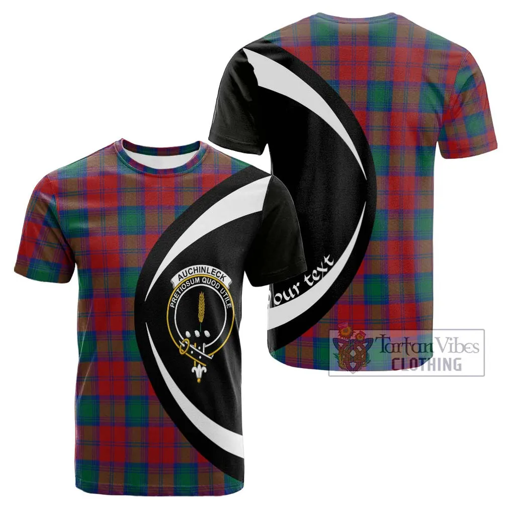 Auchinleck (Affleck) Tartan Cotton T-shirt with Family Crest Circle Style