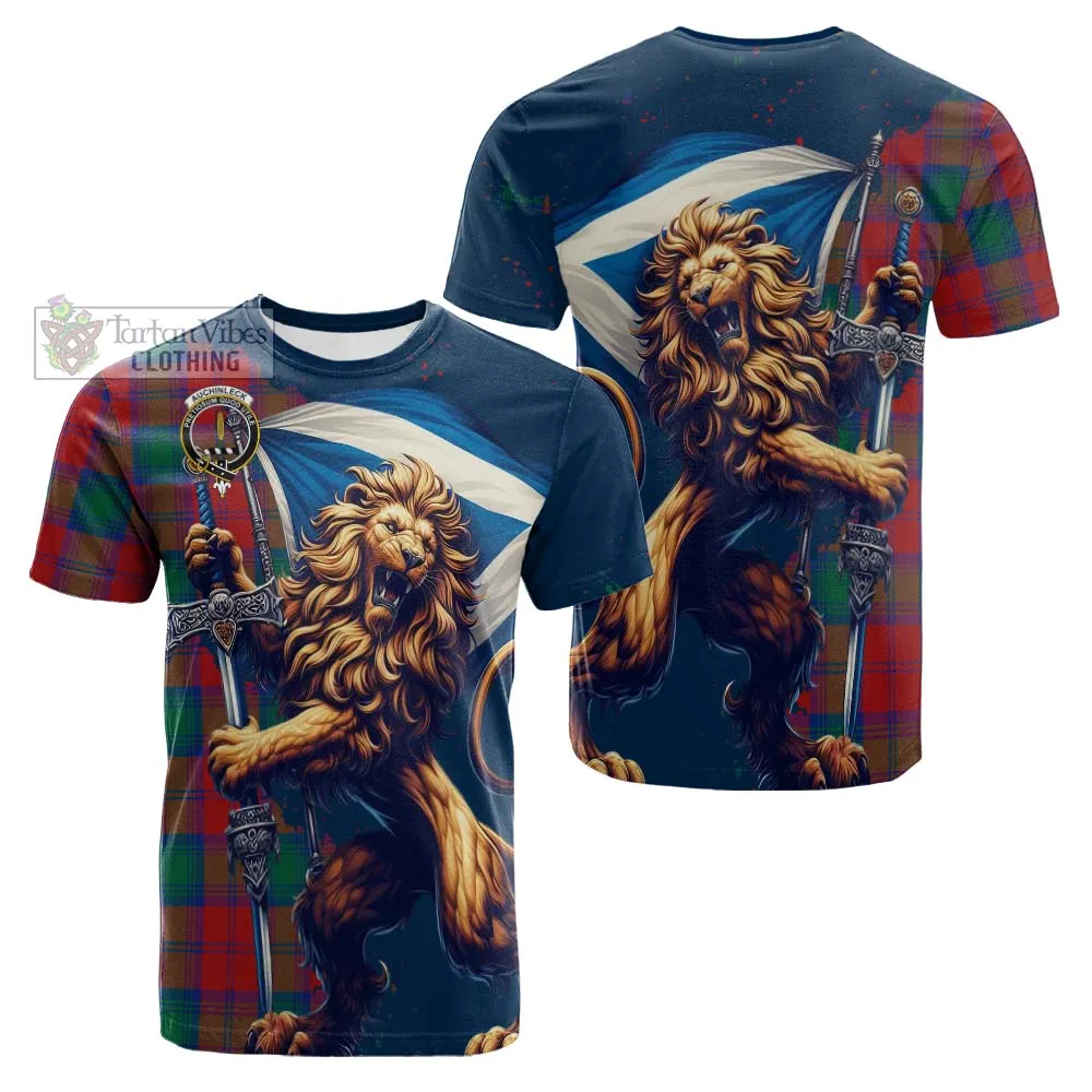 Auchinleck (Affleck) Tartan Family Crest Cotton T-shirt with Scottish Majestic Lion