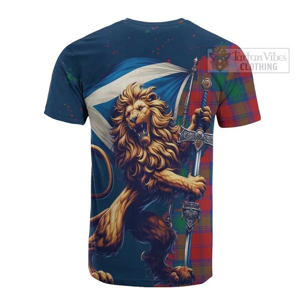 Auchinleck (Affleck) Tartan Family Crest Cotton T-shirt with Scottish Majestic Lion