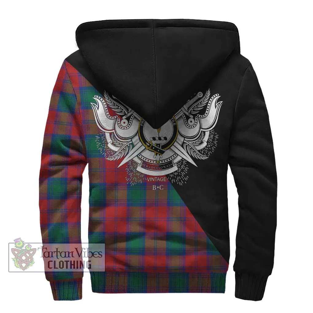 Auchinleck (Affleck) Tartan Sherpa Hoodie with Family Crest and Military Logo Style