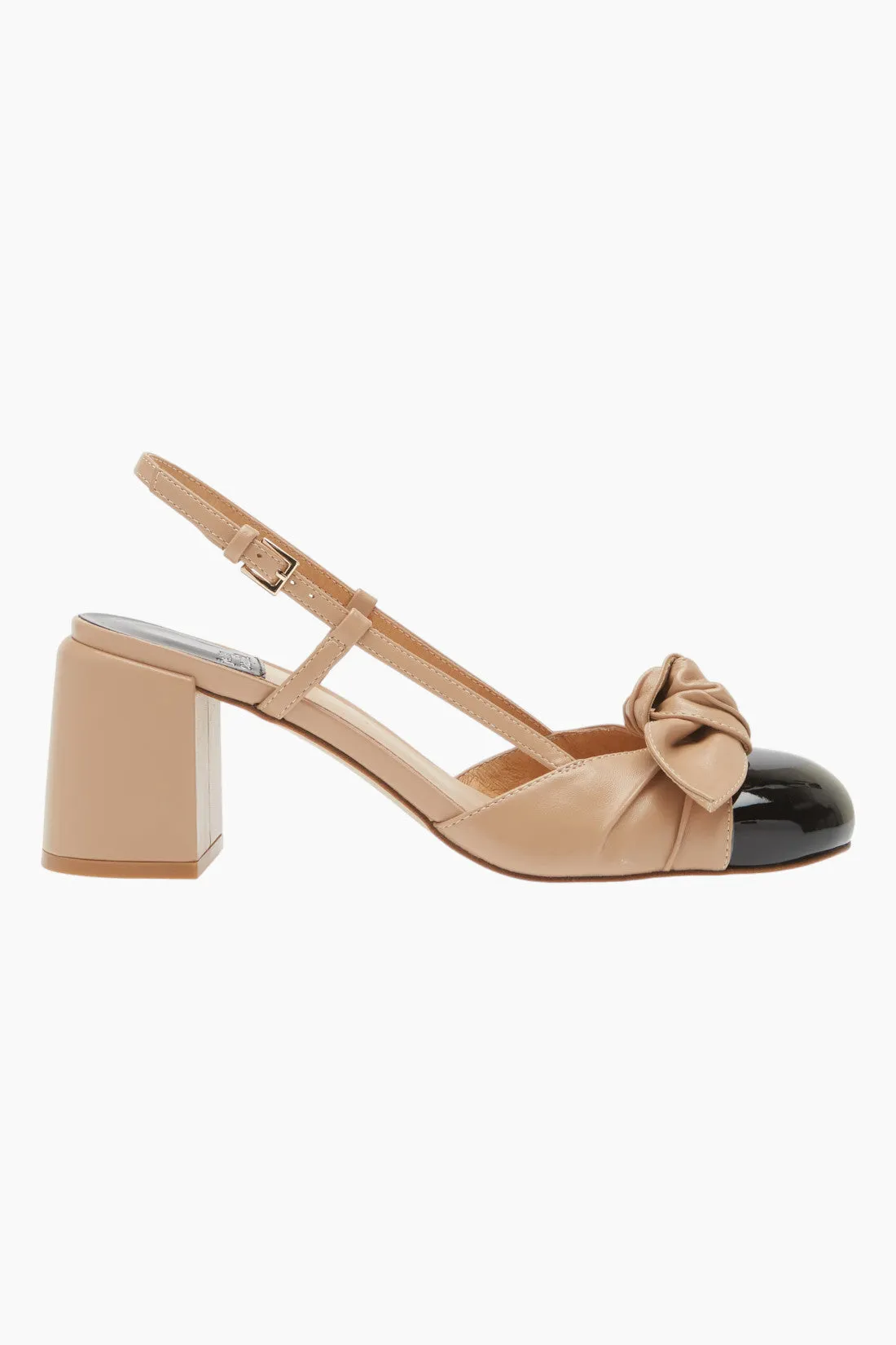 Babydoll Slingback Cap Toe Pump in Natural Black Patent