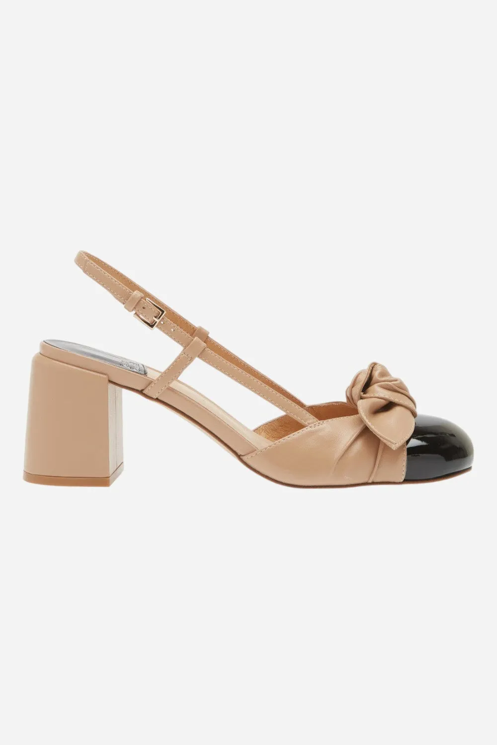 Babydoll Slingback Cap Toe Pump in Natural Black Patent