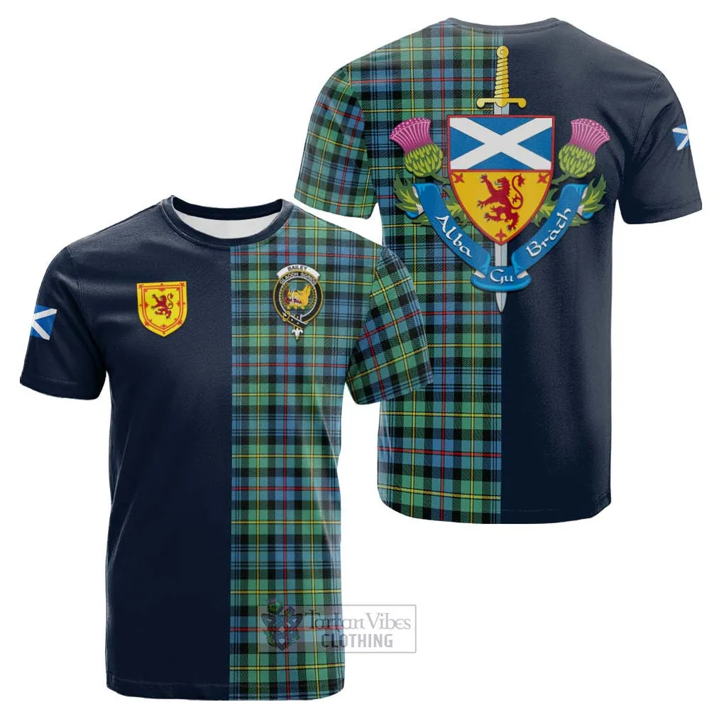 Bailey Ancient Tartan Cotton T-shirt Alba with Scottish Lion Royal Arm Half Style