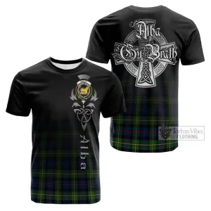 Bailey Modern Tartan Cotton T-shirt Featuring Alba Gu Brath Family Crest Celtic Inspired