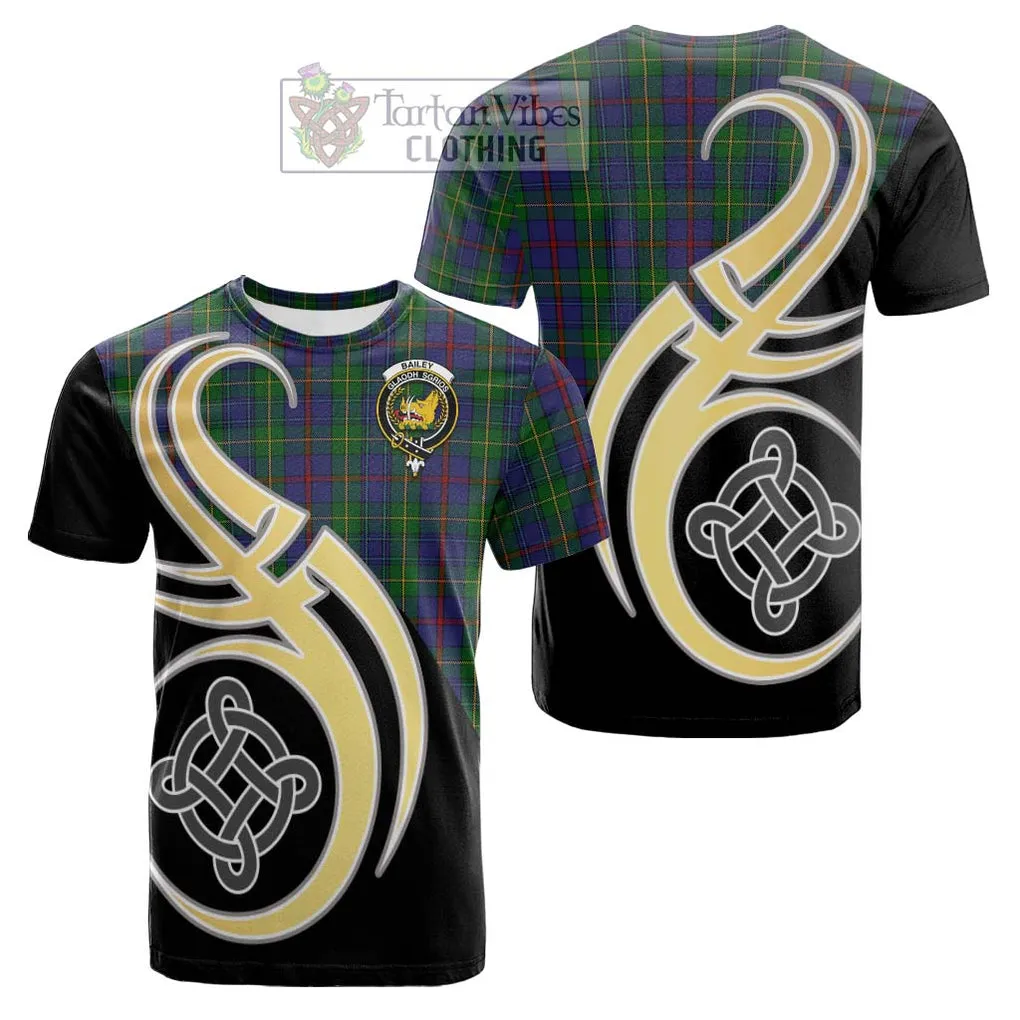 Bailey Tartan Cotton T-shirt with Family Crest and Celtic Symbol Style