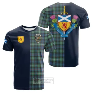 Baillie Ancient Tartan Cotton T-shirt Alba with Scottish Lion Royal Arm Half Style