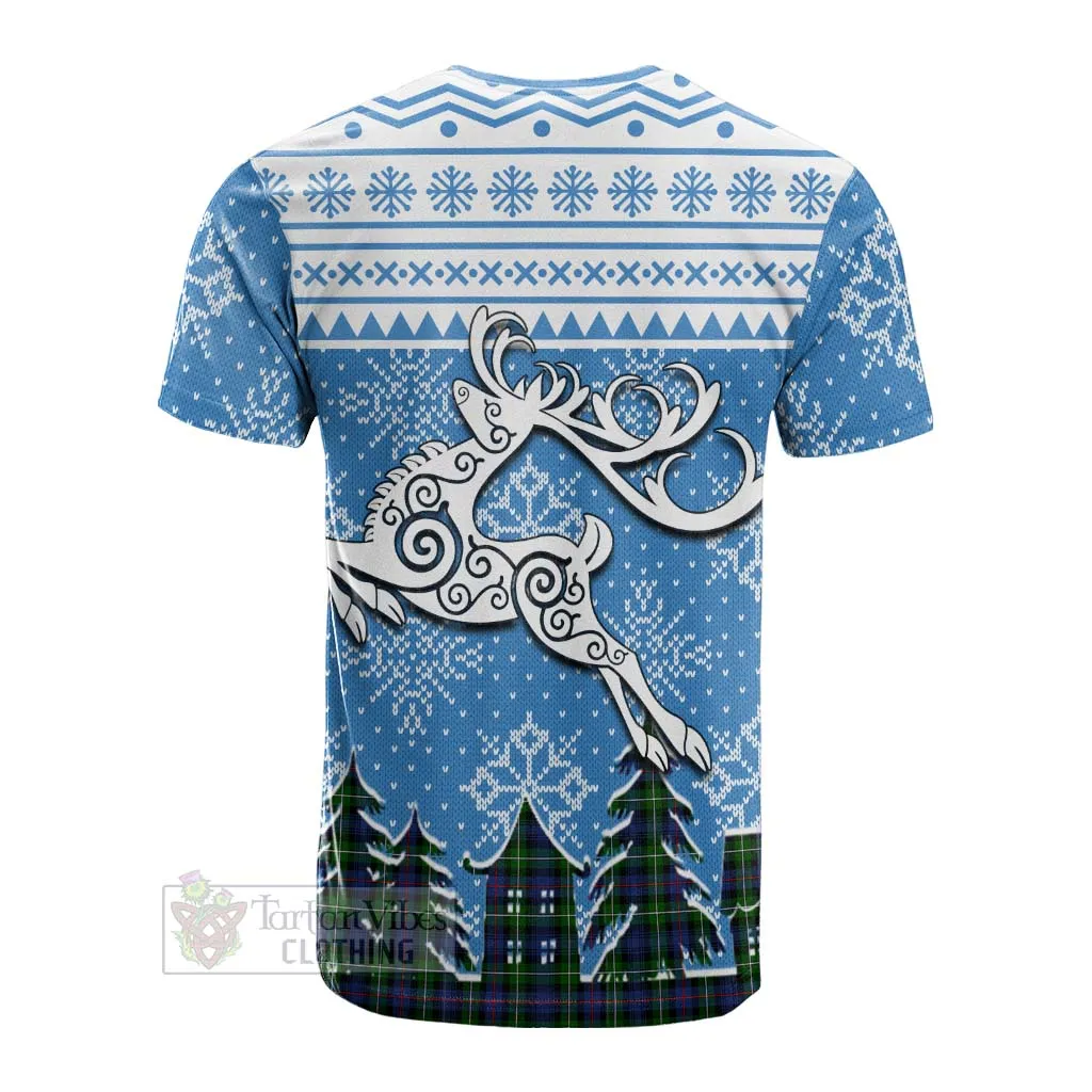 Baillie (Bailey) Clan Christmas Cotton T-shirt Celtic Reindeer Style