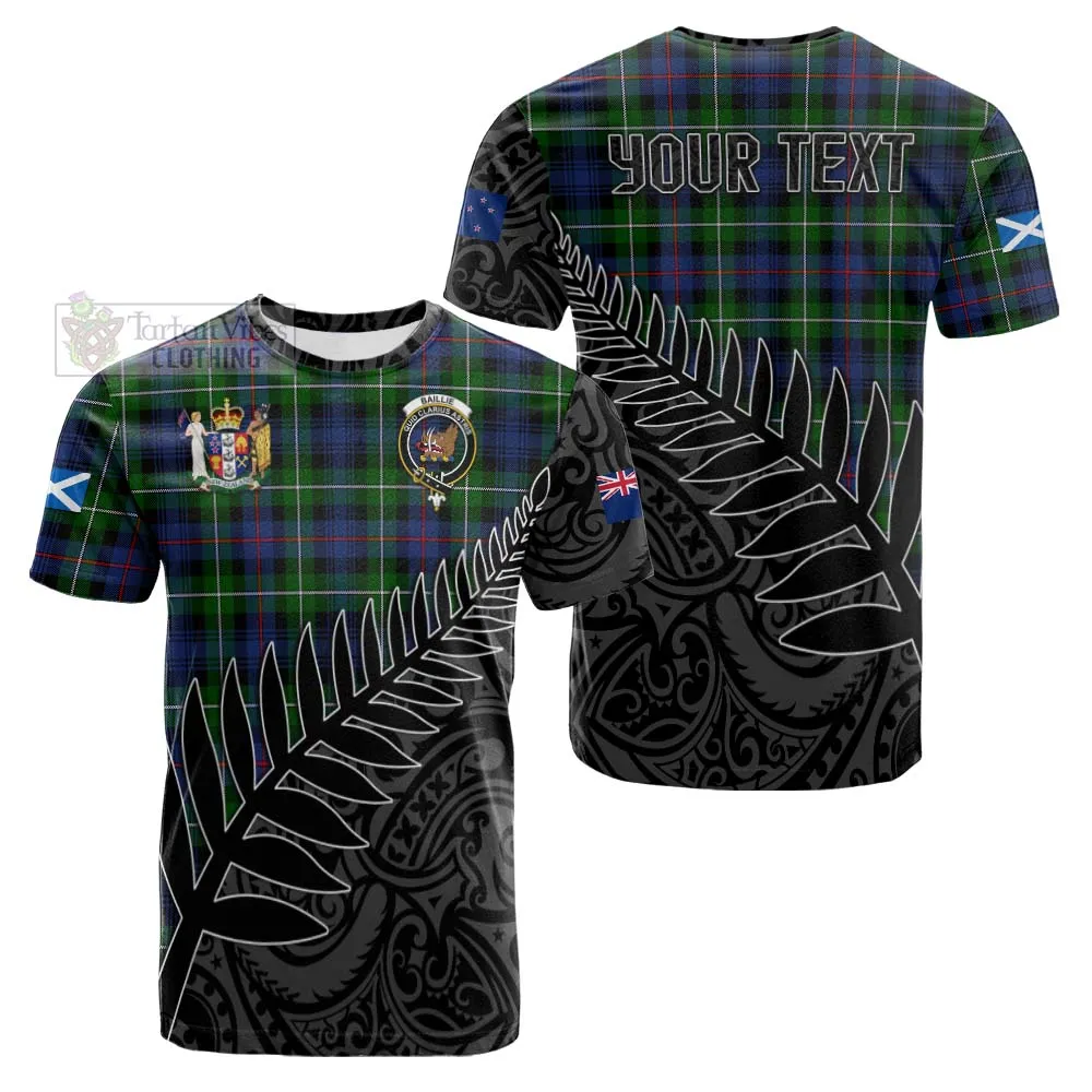 Baillie (Bailey) Crest Tartan Cotton T-shirt with New Zealand Silver Fern Half Style