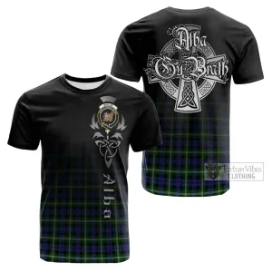 Baillie (Bailey) Tartan Cotton T-shirt Featuring Alba Gu Brath Family Crest Celtic Inspired