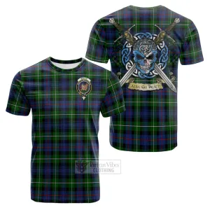 Baillie (Bailey) Tartan Cotton T-shirt with Family Crest Celtic Skull Style