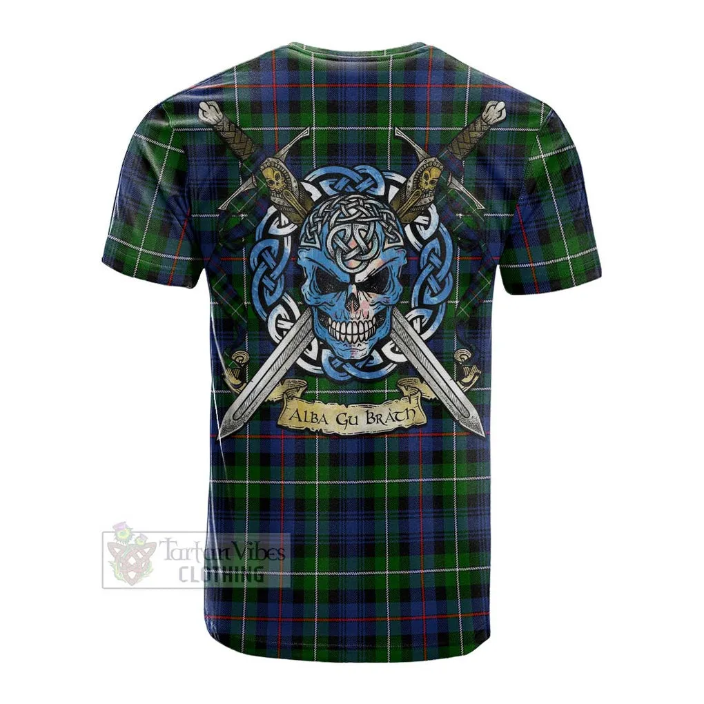 Baillie (Bailey) Tartan Cotton T-shirt with Family Crest Celtic Skull Style