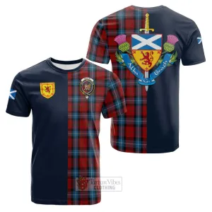 Baillie of Polkemmet Red Tartan Cotton T-shirt Alba with Scottish Lion Royal Arm Half Style