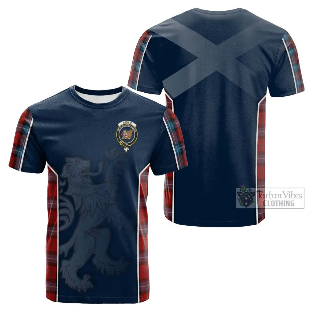 Baillie of Polkemmet Red Tartan Cotton T-shirt with Family Crest and Lion Rampant Vibes Sport Style