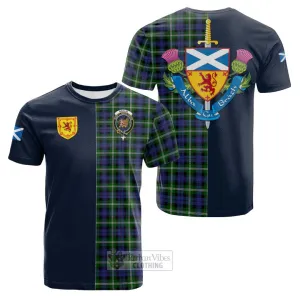 Baillie of Polkemmet Tartan Cotton T-shirt Alba with Scottish Lion Royal Arm Half Style