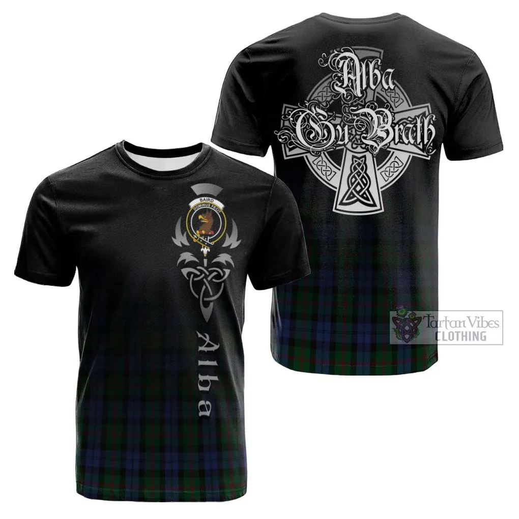 Baird Tartan Cotton T-shirt Featuring Alba Gu Brath Family Crest Celtic Inspired