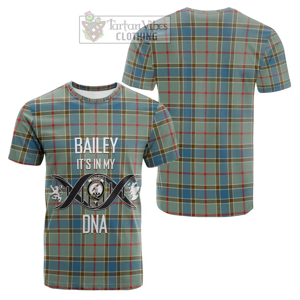 Balfour Blue Tartan Cotton T-shirt with Family Crest DNA In Me Style