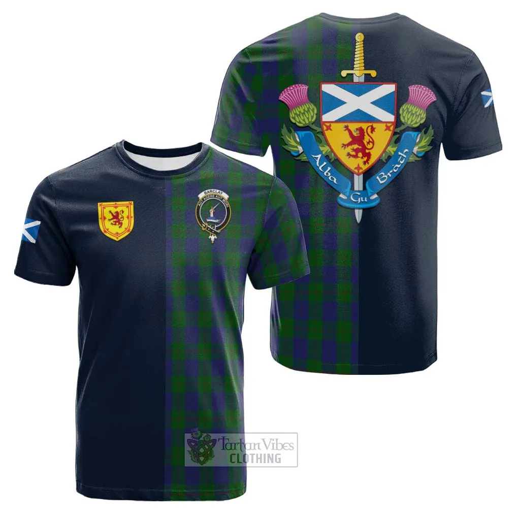 Barclay Tartan Cotton T-shirt Alba with Scottish Lion Royal Arm Half Style