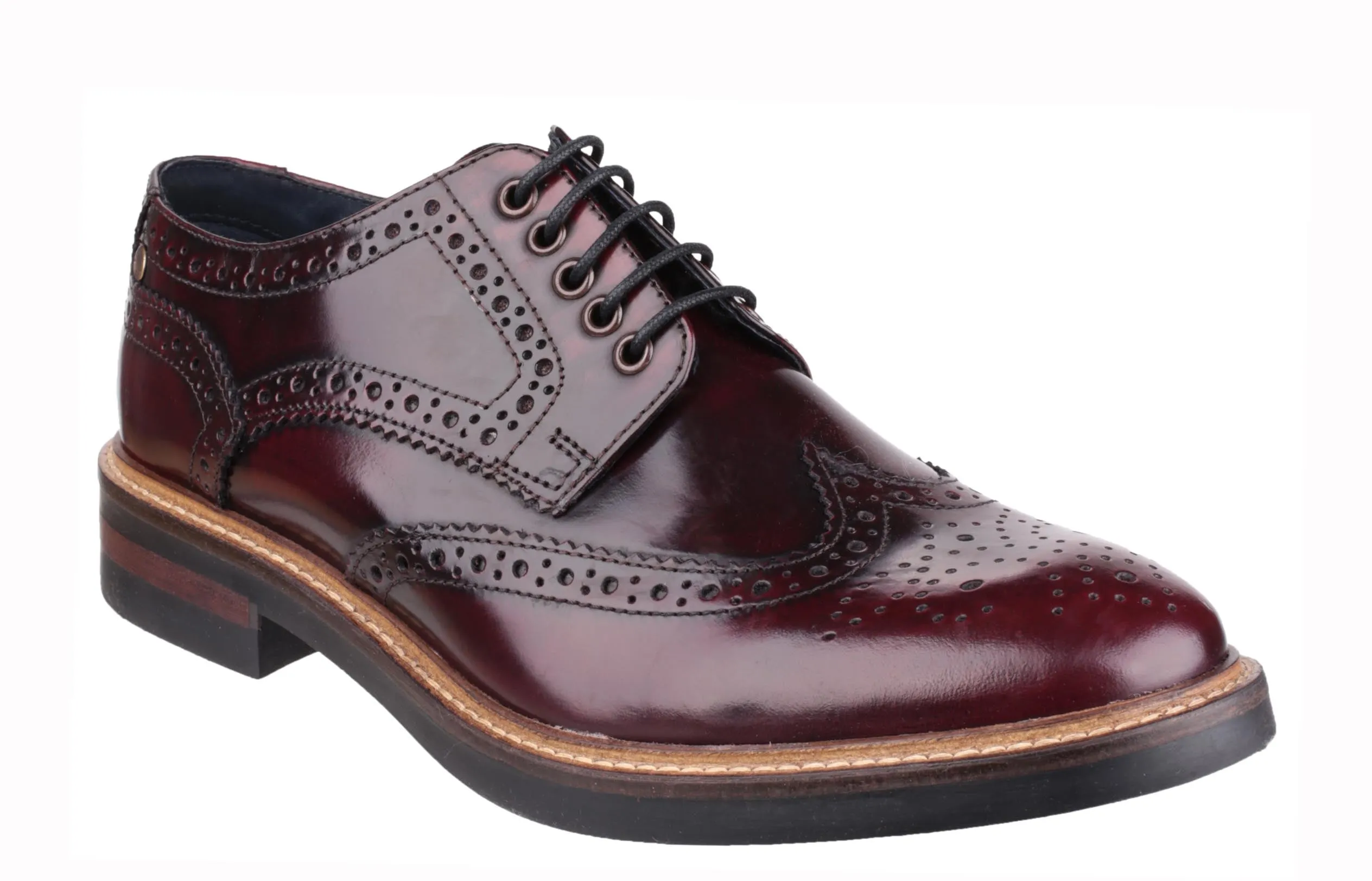 Base London Woburn Mens Brogue Detail Hi Shine Lace Up Shoe