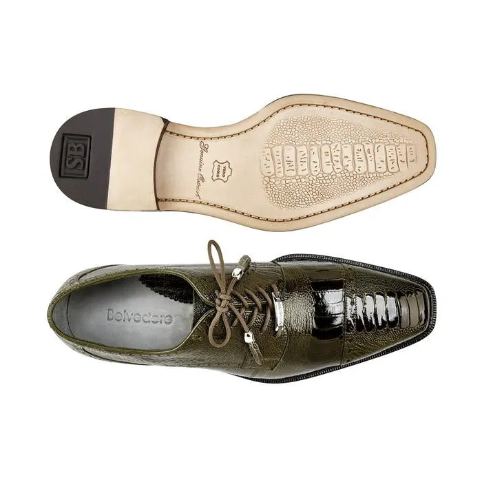 Belvedere Batta in Olive Genuine Ostrich Oxfords