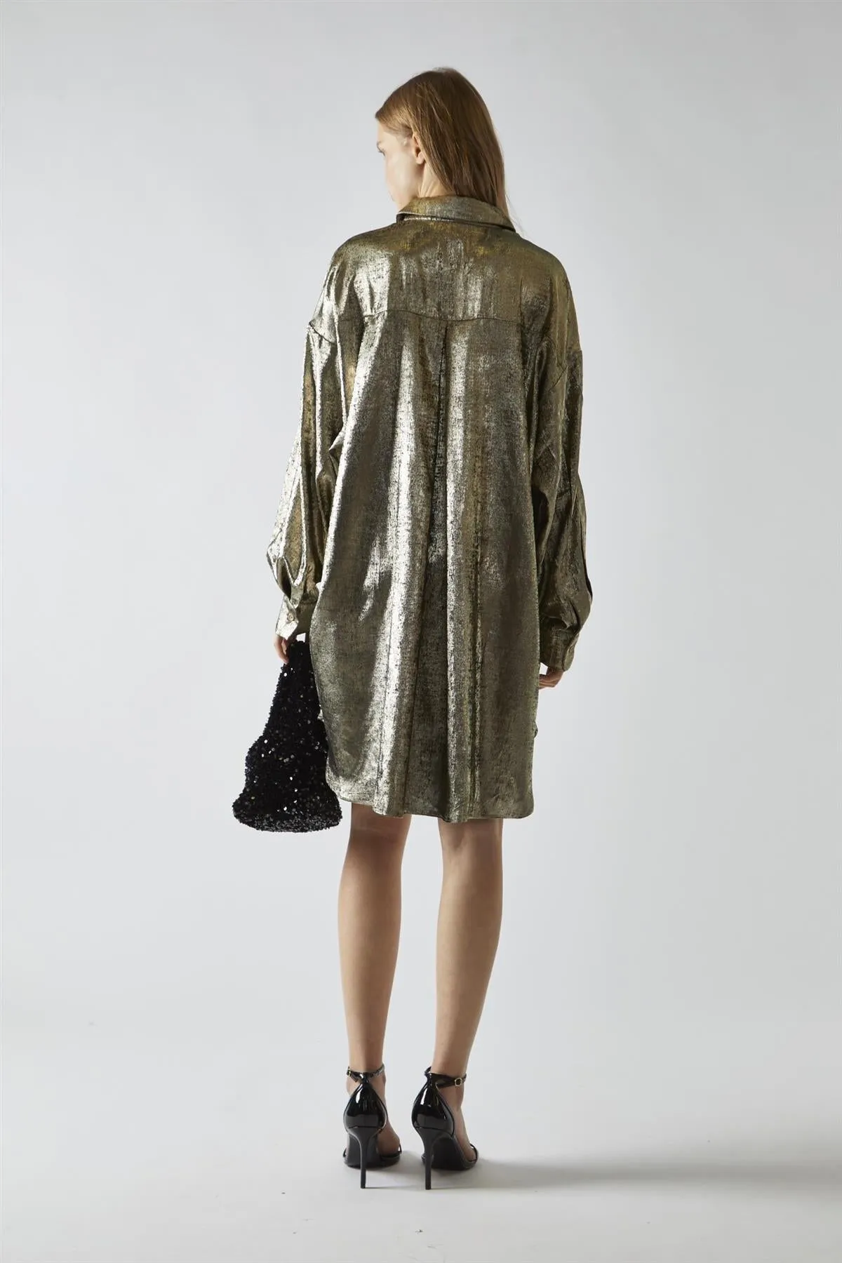 Black-Gold Metallic Hi-Low Shirt-Dress