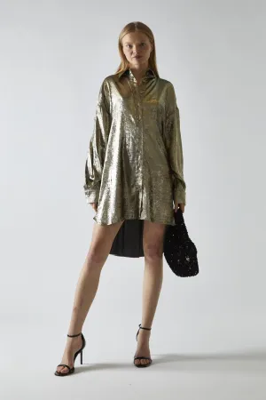 Black-Gold Metallic Hi-Low Shirt-Dress