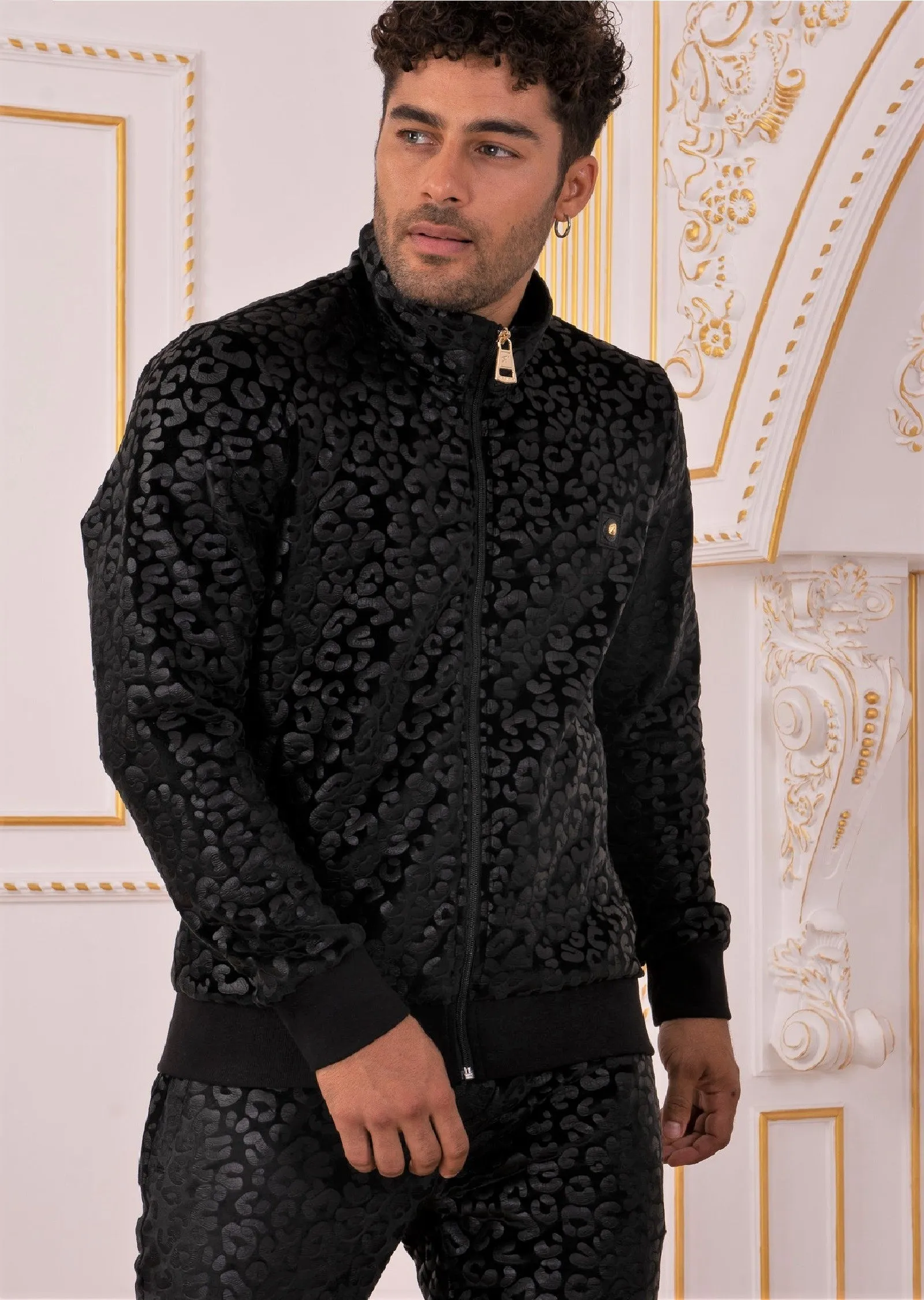 Black Leopard Velvet 2-pcs Tracksuit