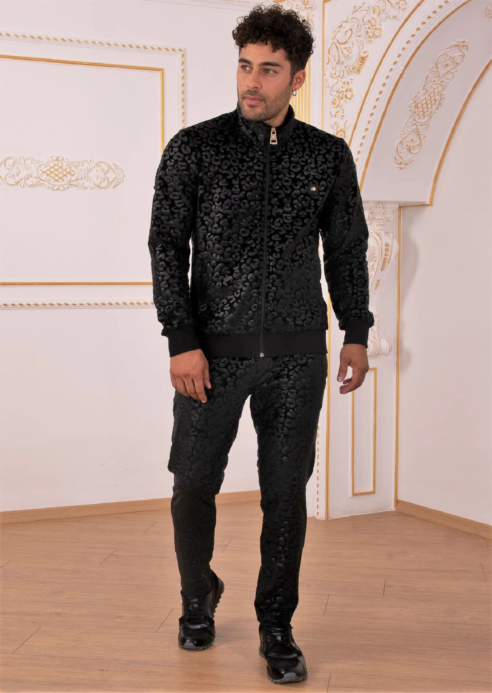 Black Leopard Velvet 2-pcs Tracksuit