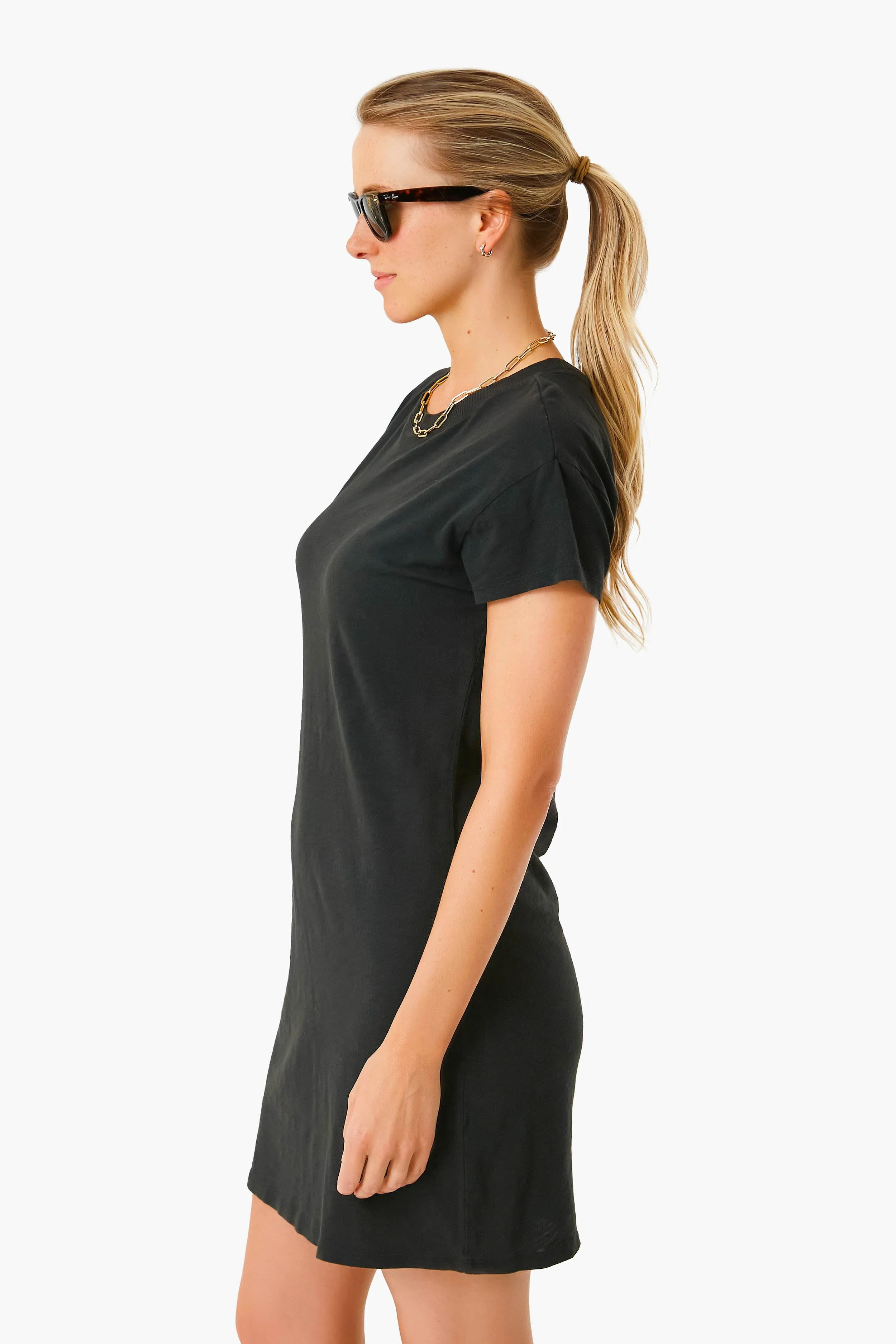 Black Modern Slub Tee Dress